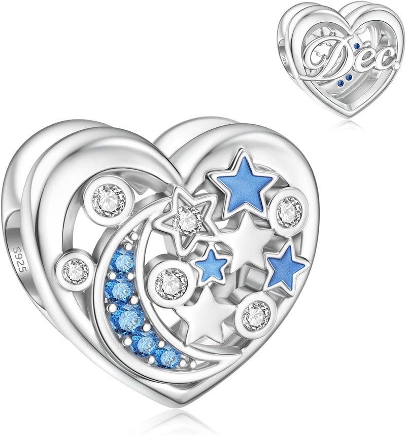 DALARAN Birthstone Charms for Charms Bracelet 925 Sterling Silver Heart Bead Happy Birthday Charms for Women - Image 1